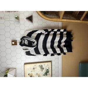 14th & Union Black and White Striped Tunic Cowl Neck Sweater - Size - Large